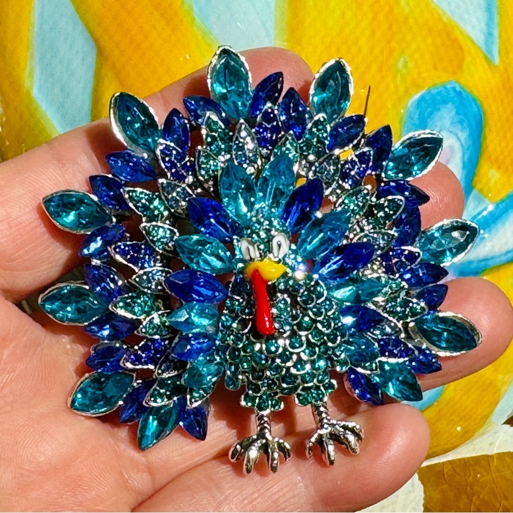 Turkey Brooch Large Turkey Pin Rhinestone Turkey  Brooch Pin - Picture 4 of 4